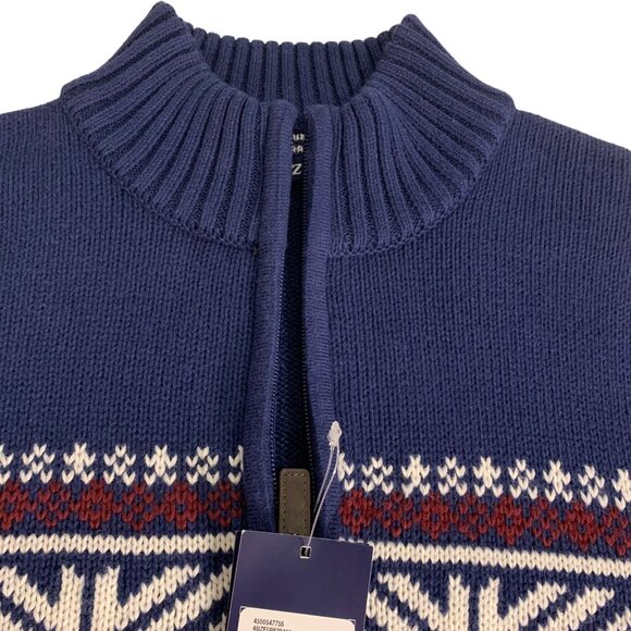 IZOD Mens Medieval Blue Nordic Pattern Knit Sweater Medium - Picture 10 of 10